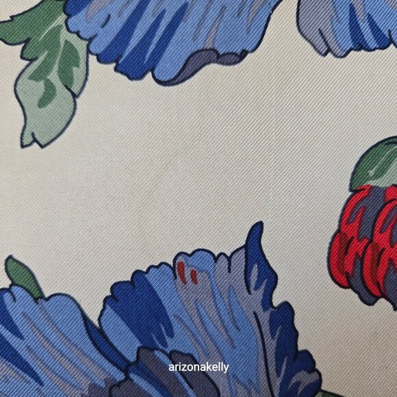 Liberty Silk Scarf Floral Design Hand-Rolled Red, Blue, Green - Picture 8 of 15